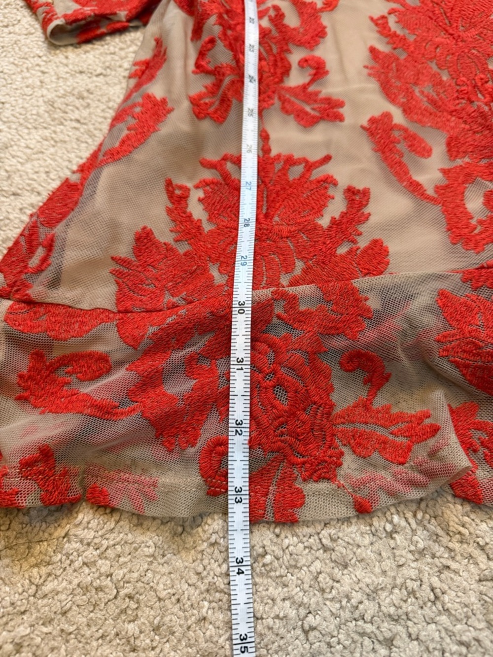 For Love & Lemons San Marcos Mini Dress Red Embroidered Nude Illusion Size Small - Picture 10 of 13